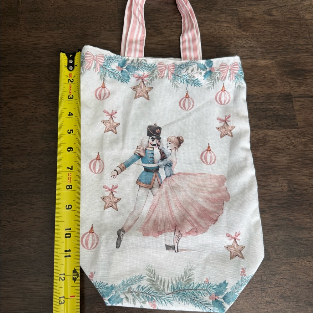 Nutcracker Ballerina Dancing Beaded Fabric Tote Gift Bag Sack - Picture 3 of 3